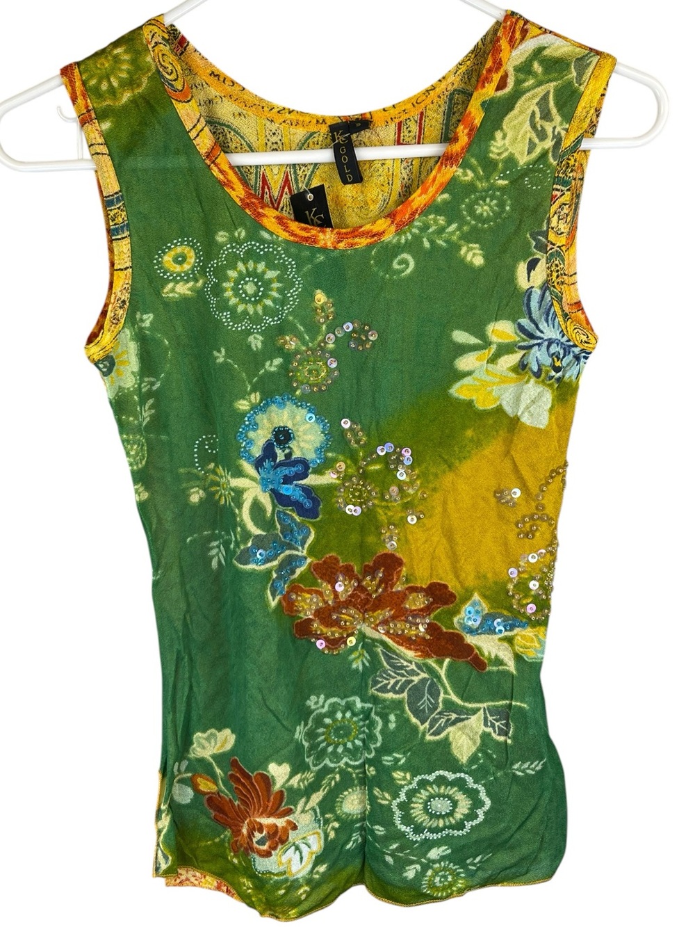 Y2k Chaudry KC bohemian floral sheer viscose tank Small NWT